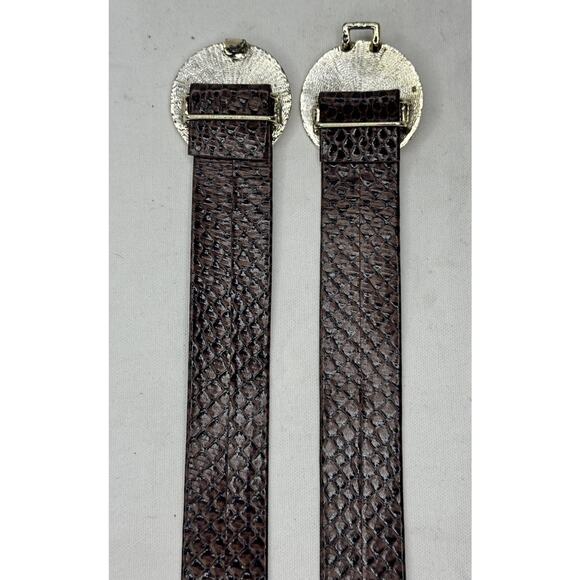Vintage Gold-Tone Sand Dollar BUCKLE Adjustable Brown Snakeskin Belt ONE SIZE
